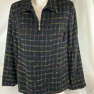 NWT Sag Harbor Zip Up Jacket, Black with Vibrant Colorful Tiny Tassels Size 14